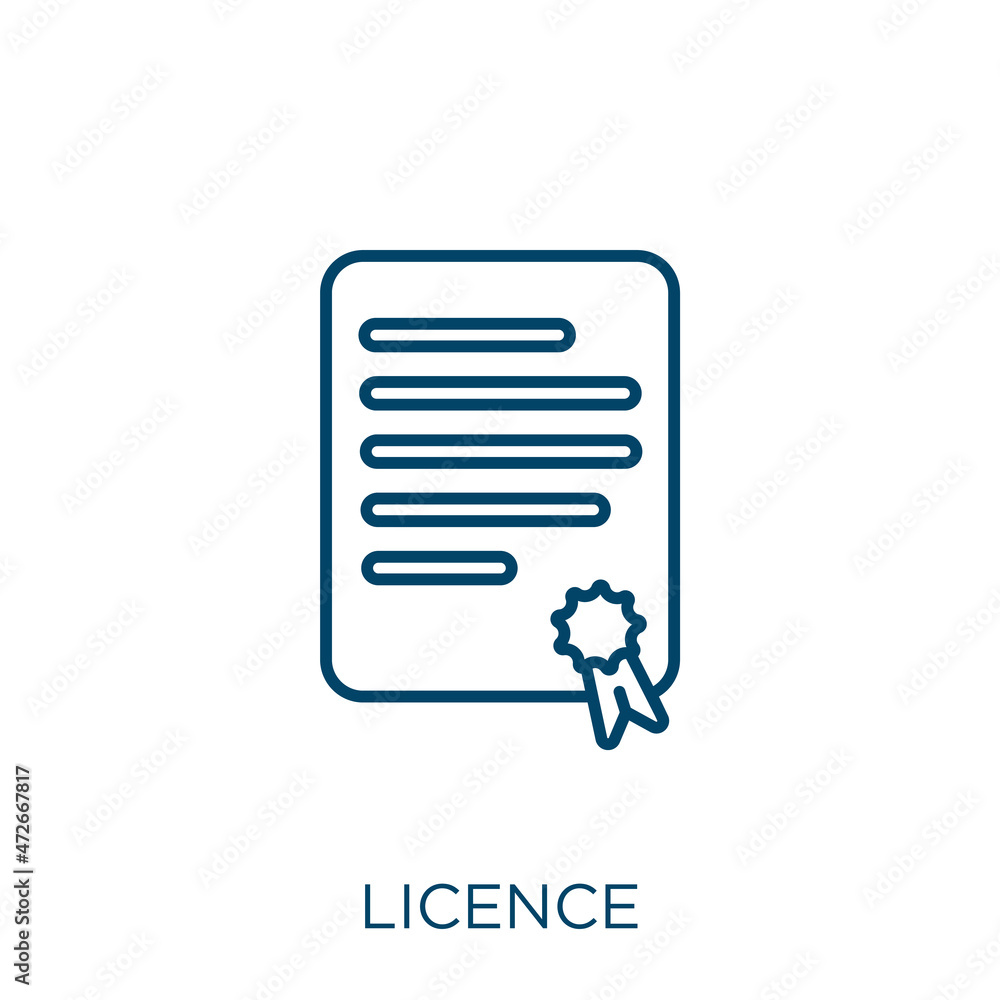 Poster licence icon. thin linear licence outline icon isolated on white background. line vector licence sig