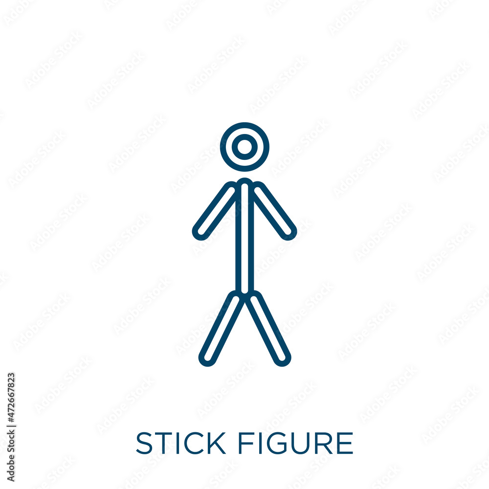 Poster stick figure icon. thin linear stick figure outline icon isolated on white background. line vector s