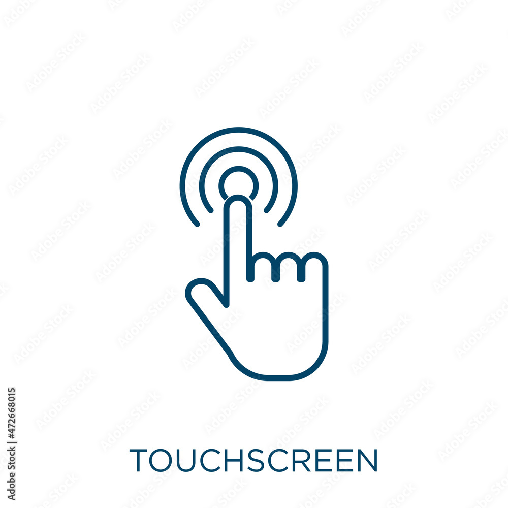 Poster touchscreen icon. thin linear touchscreen outline icon isolated on white background. line vector tou