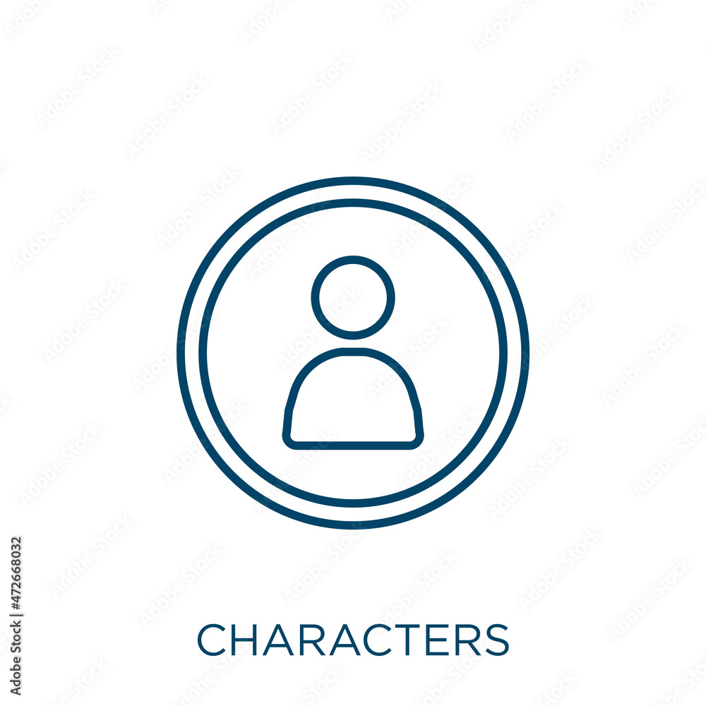 Poster characters icon. thin linear characters outline icon isolated on white background. line vector chara