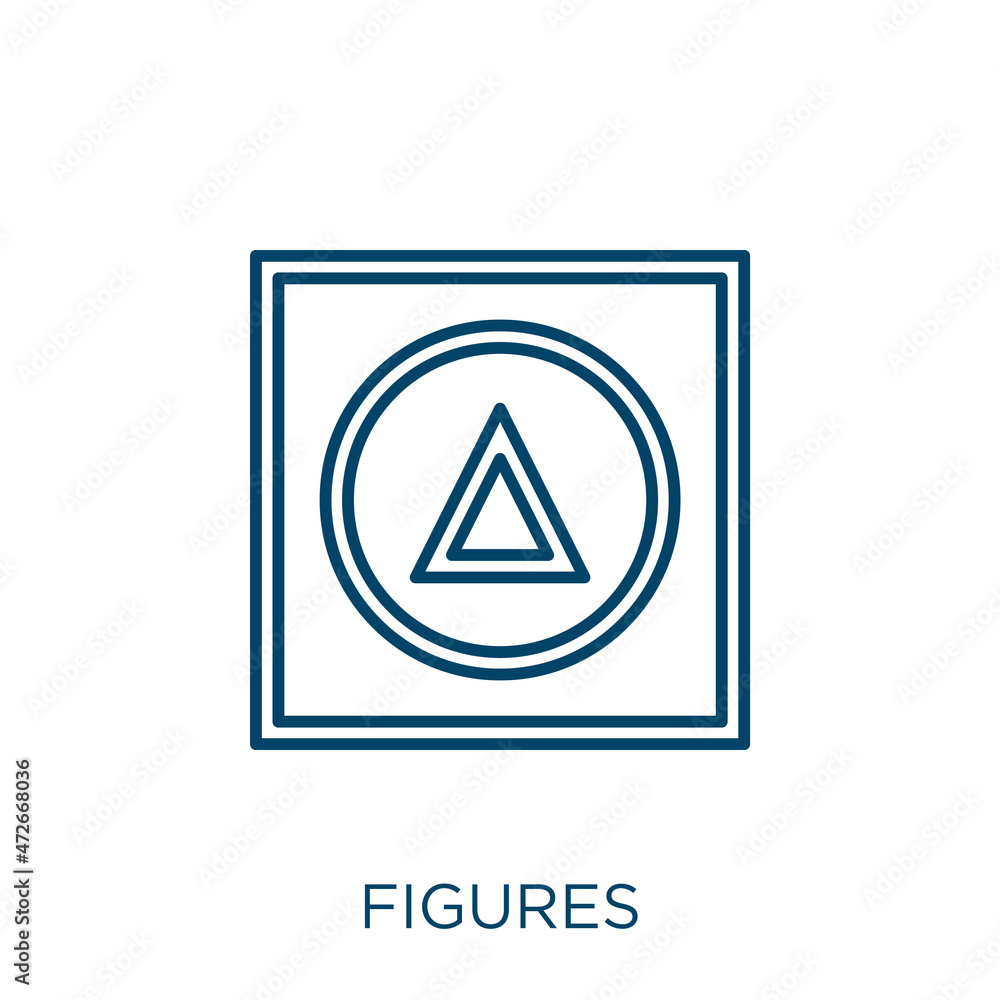 Poster figures icon. thin linear figures outline icon isolated on white background. line vector figures sig