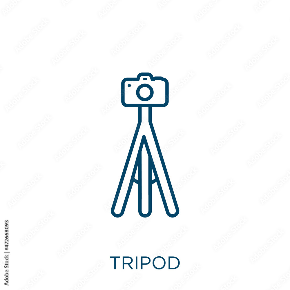 Poster tripod icon. thin linear tripod outline icon isolated on white background. line vector tripod sign, 