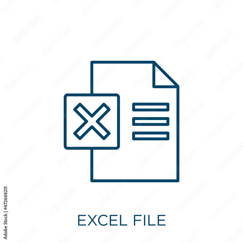 Poster excel file icon. thin linear excel file outline icon isolated on white background. line vector excel