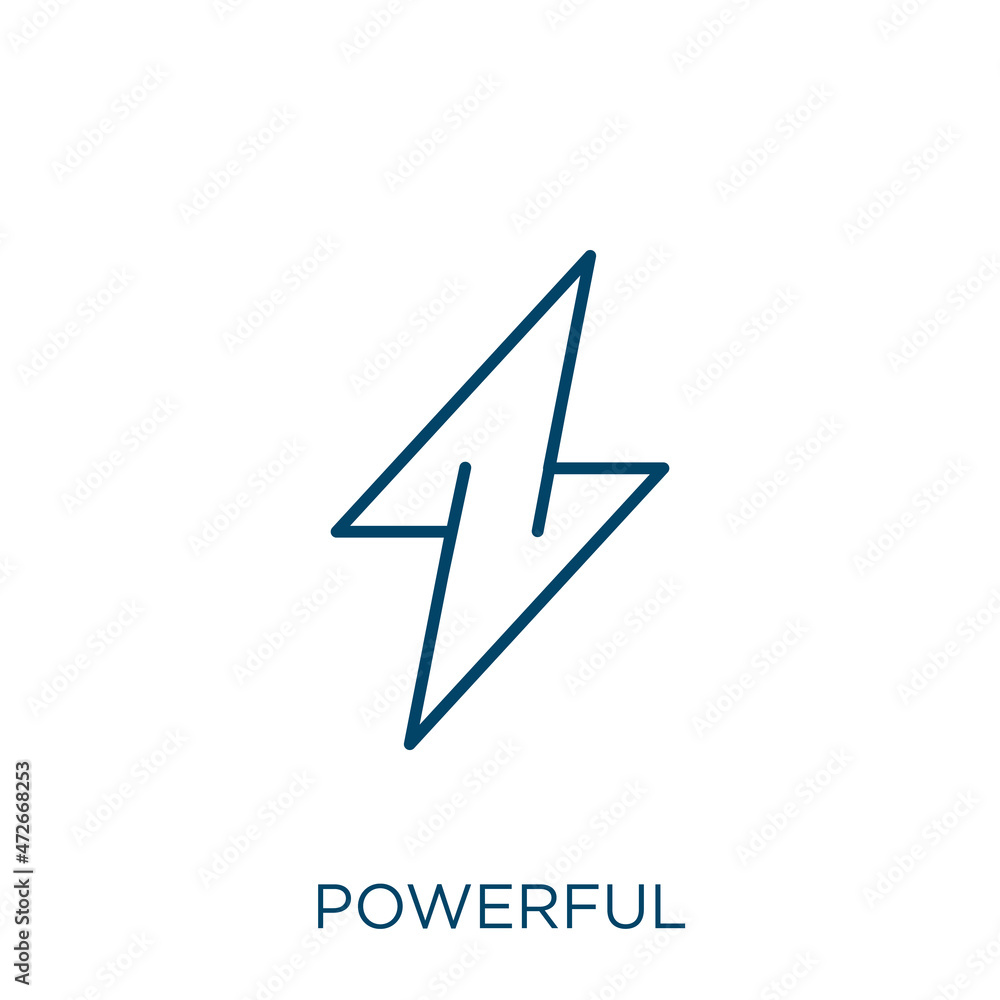 Poster powerful icon. thin linear powerful outline icon isolated on white background. line vector powerful 