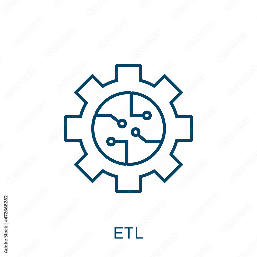 Poster etl icon. thin linear etl outline icon isolated on white background. line vector etl sign, symbol fo