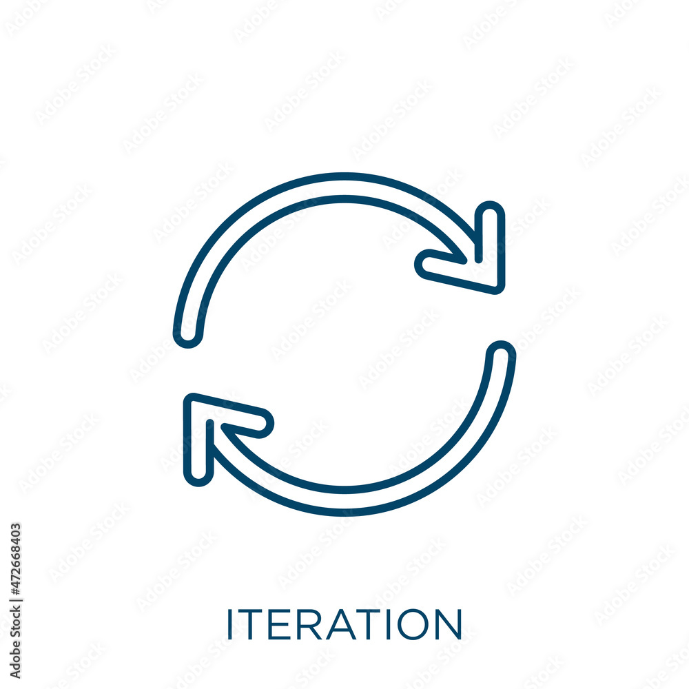 Poster iteration icon. thin linear iteration outline icon isolated on white background. line vector iterati