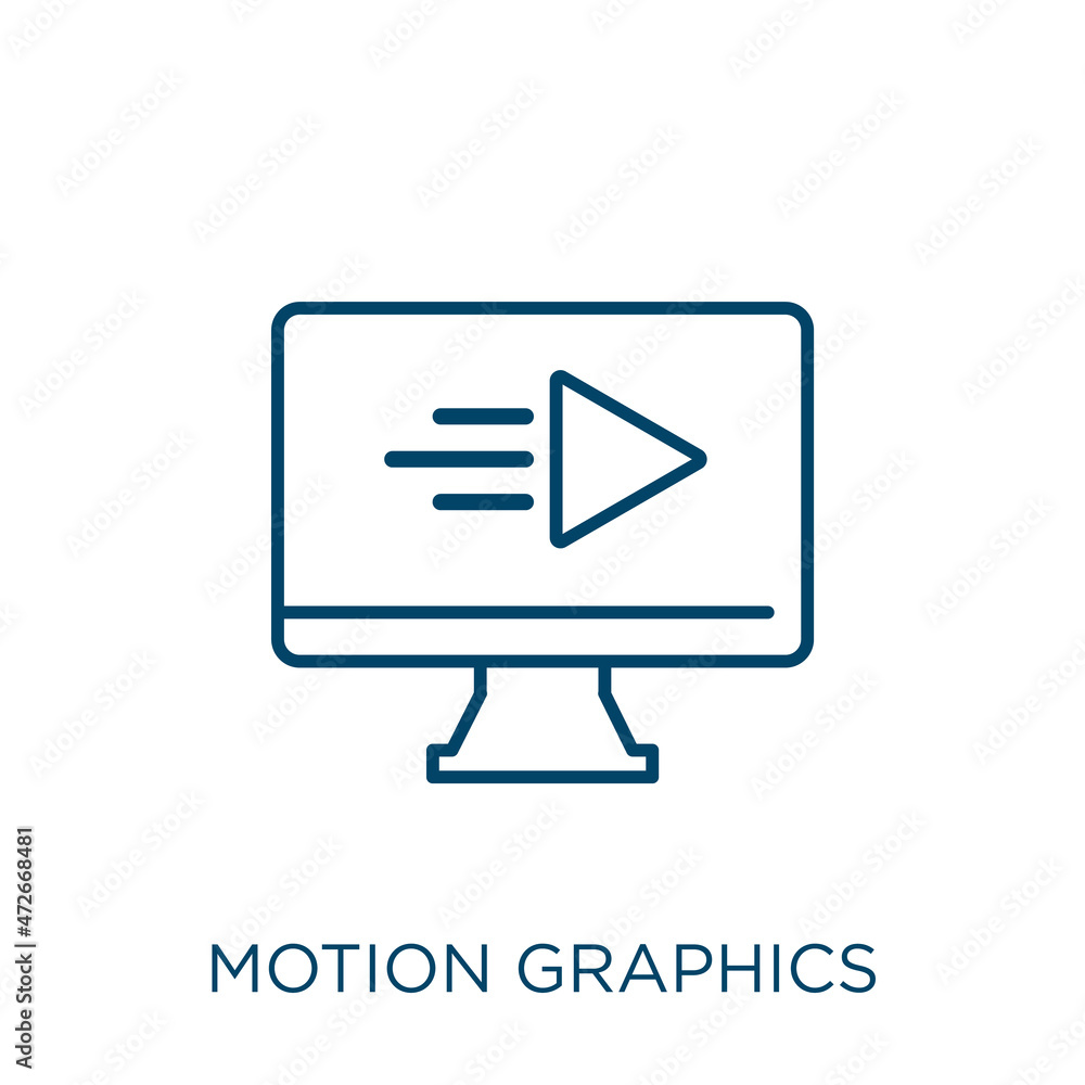 Poster motion graphics icon. thin linear motion graphics outline icon isolated on white background. line ve