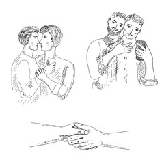 Two men, friends. Warm, loving relationship. Gay couple.