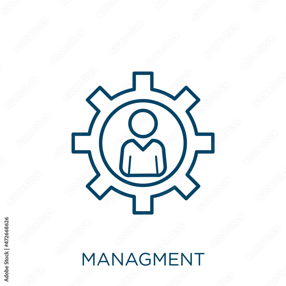 Poster managment icon. thin linear managment outline icon isolated on white background. line vector managme