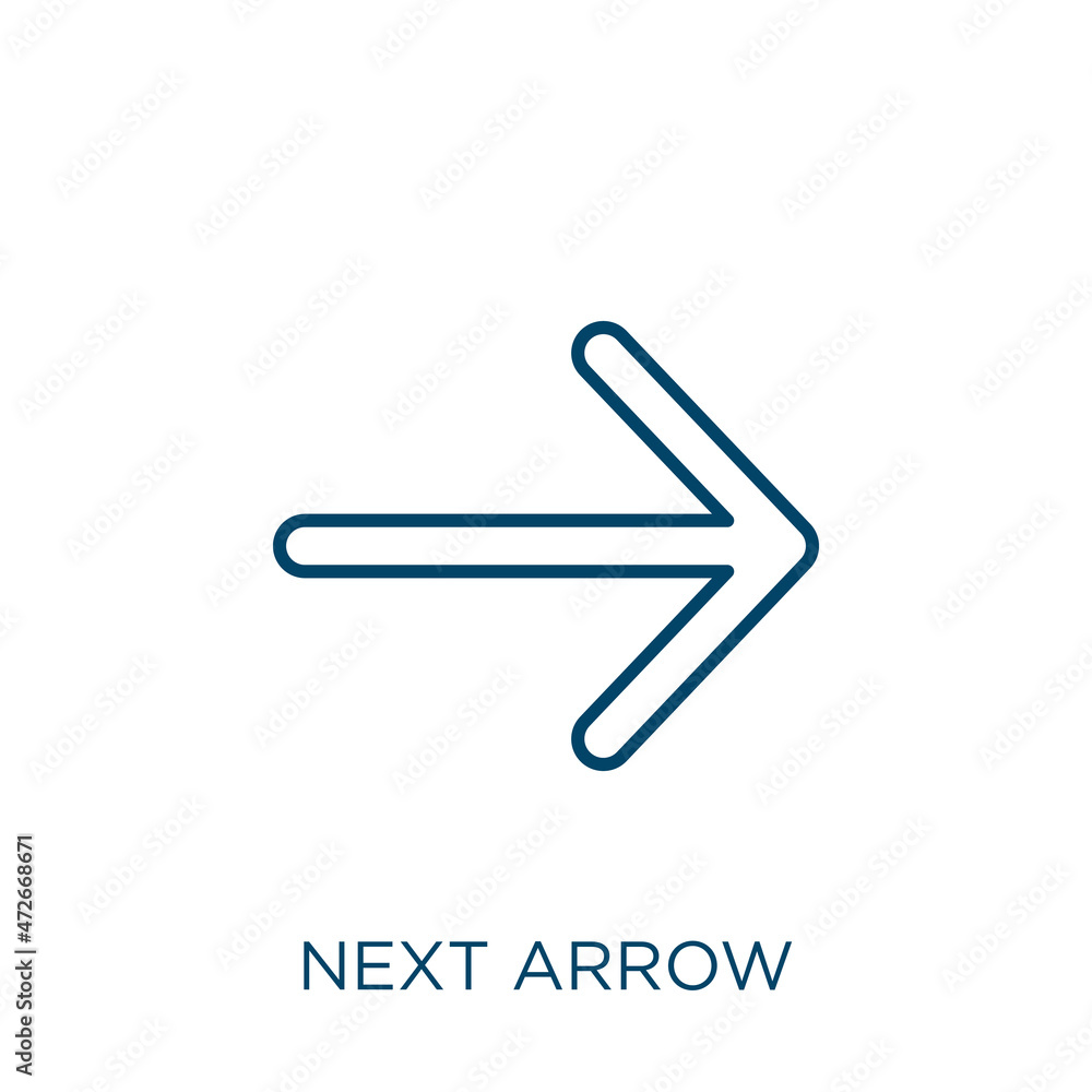 Poster next arrow icon. thin linear next arrow outline icon isolated on white background. line vector next 