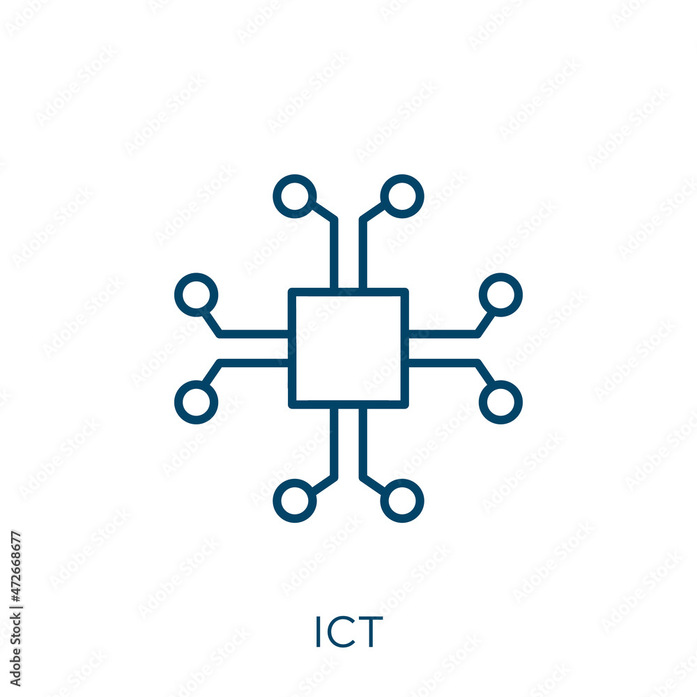 Poster ict icon. thin linear ict outline icon isolated on white background. line vector ict sign, symbol fo