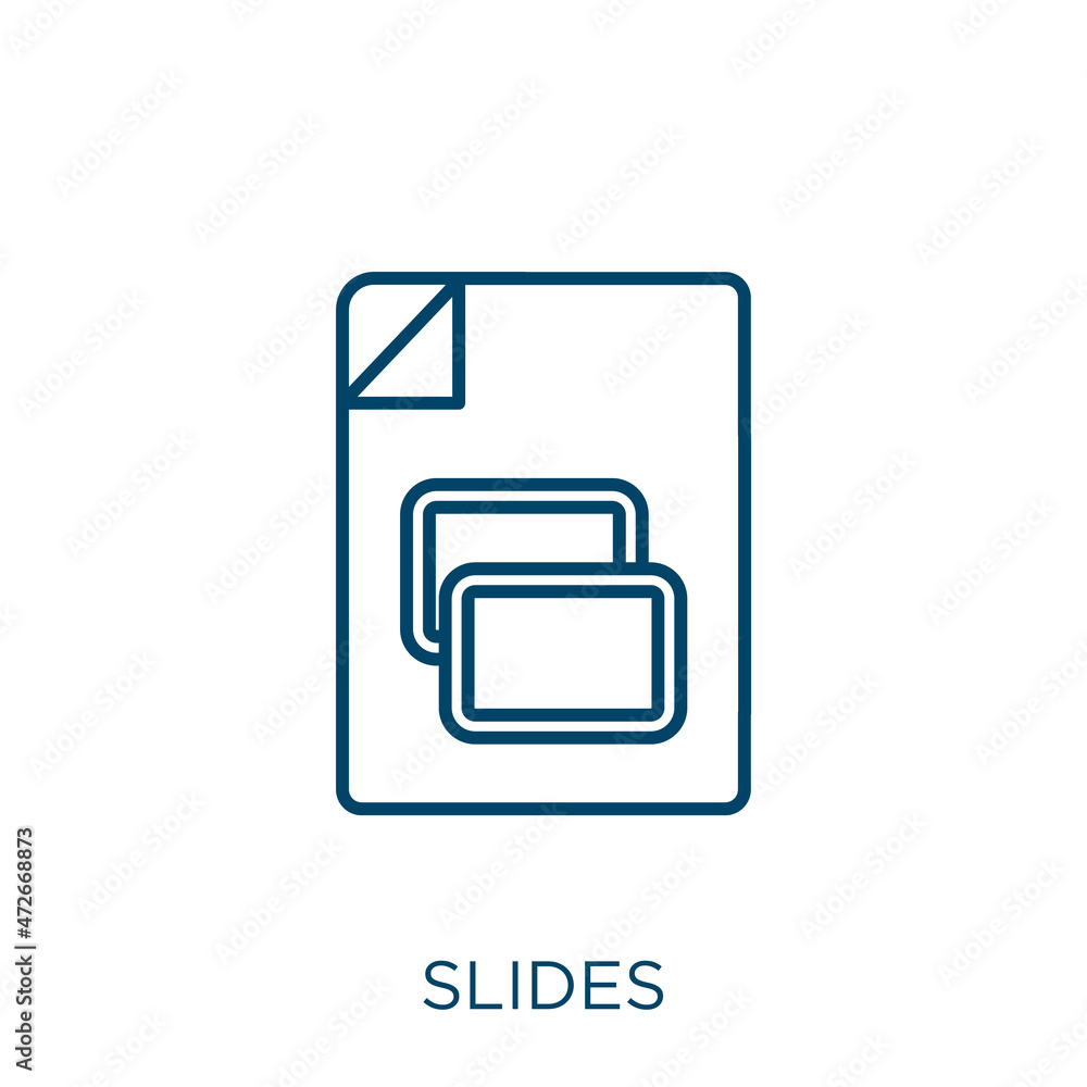 Aufkleber slides icon. thin linear slides outline icon isolated on white background. line vector slides sign, 