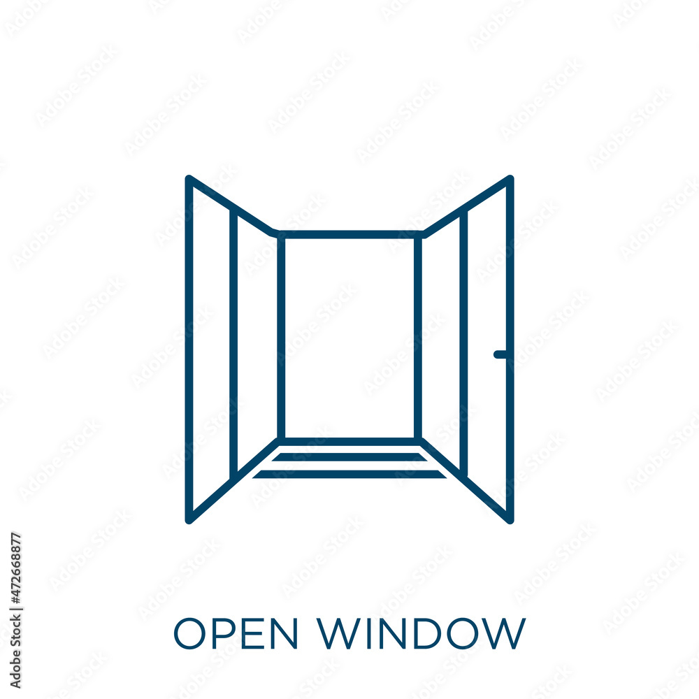 Poster open window icon. thin linear open window outline icon isolated on white background. line vector ope