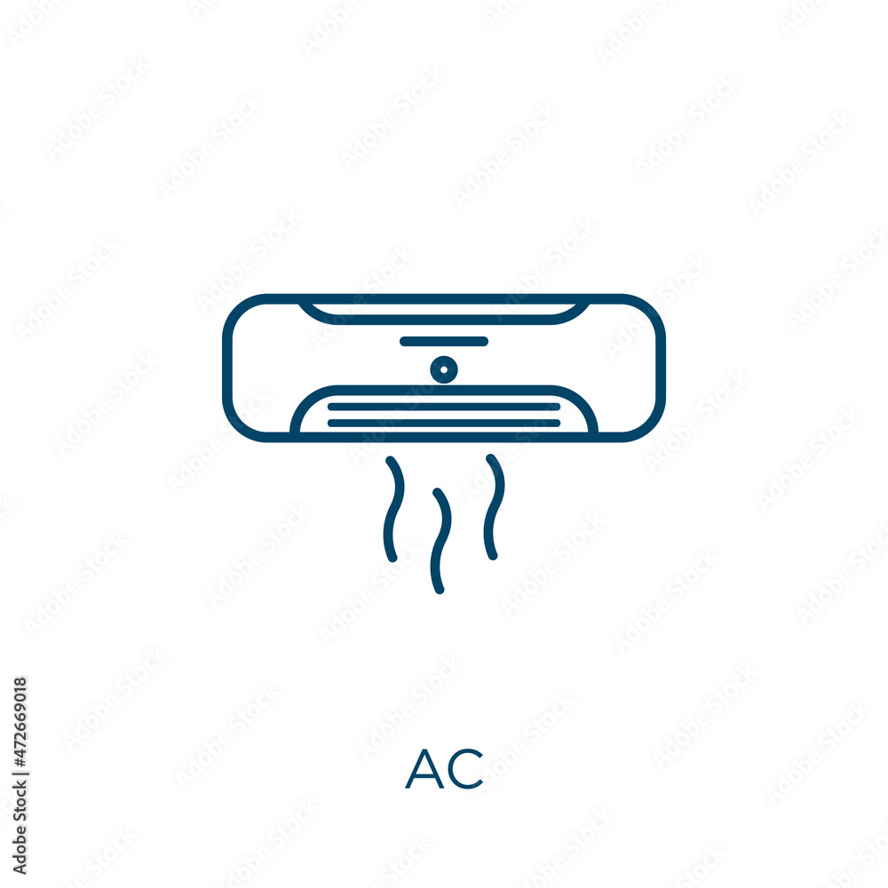 Poster ac icon. thin linear ac outline icon isolated on white background. line vector ac sign, symbol for w