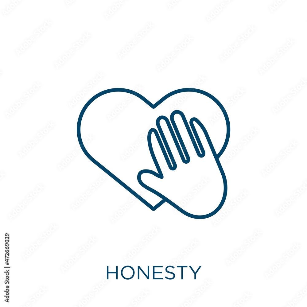 Poster honesty icon. thin linear honesty outline icon isolated on white background. line vector honesty sig