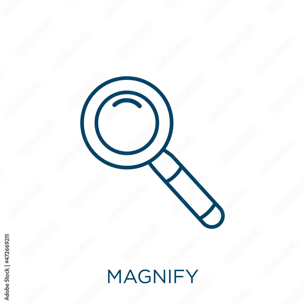 Poster magnify icon. thin linear magnify outline icon isolated on white background. line vector magnify sig