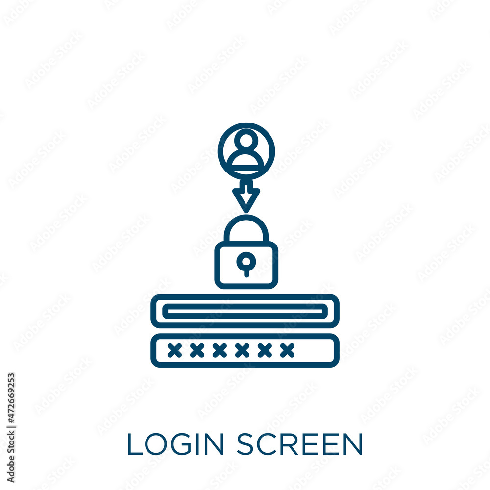 Poster login screen icon. thin linear login screen outline icon isolated on white background. line vector l