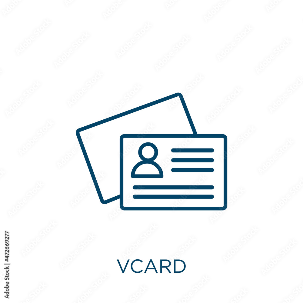 Aufkleber vcard icon. thin linear vcard outline icon isolated on white background. line vector vcard sign, sym