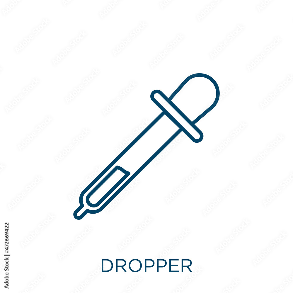 Poster dropper icon. thin linear dropper outline icon isolated on white background. line vector dropper sig