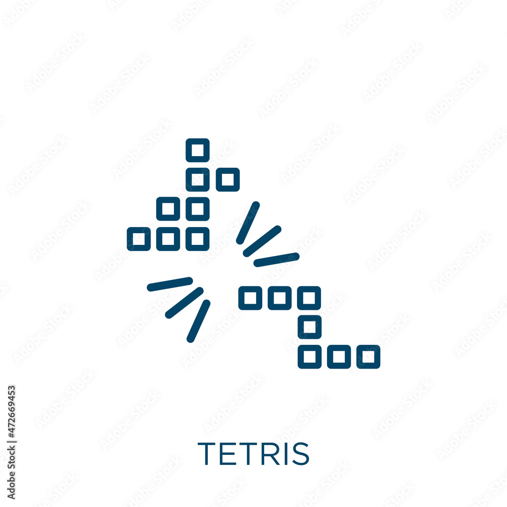 Poster tetris icon. thin linear tetris outline icon isolated on white background. line vector tetris sign, 