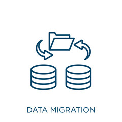 data migration icon. Thin linear data migration outline icon isolated on white background. Line vector data migration sign, symbol for web and mobile.