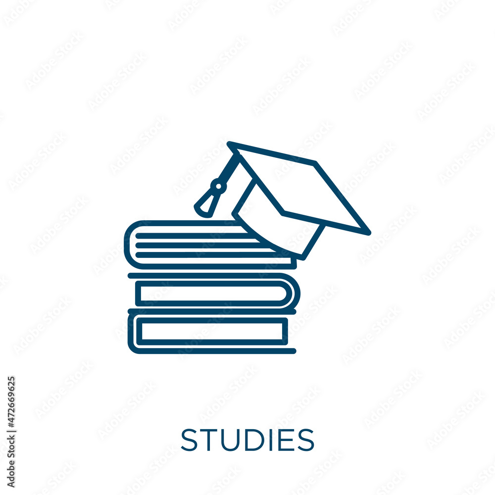 Poster studies icon. thin linear studies outline icon isolated on white background. line vector studies sig