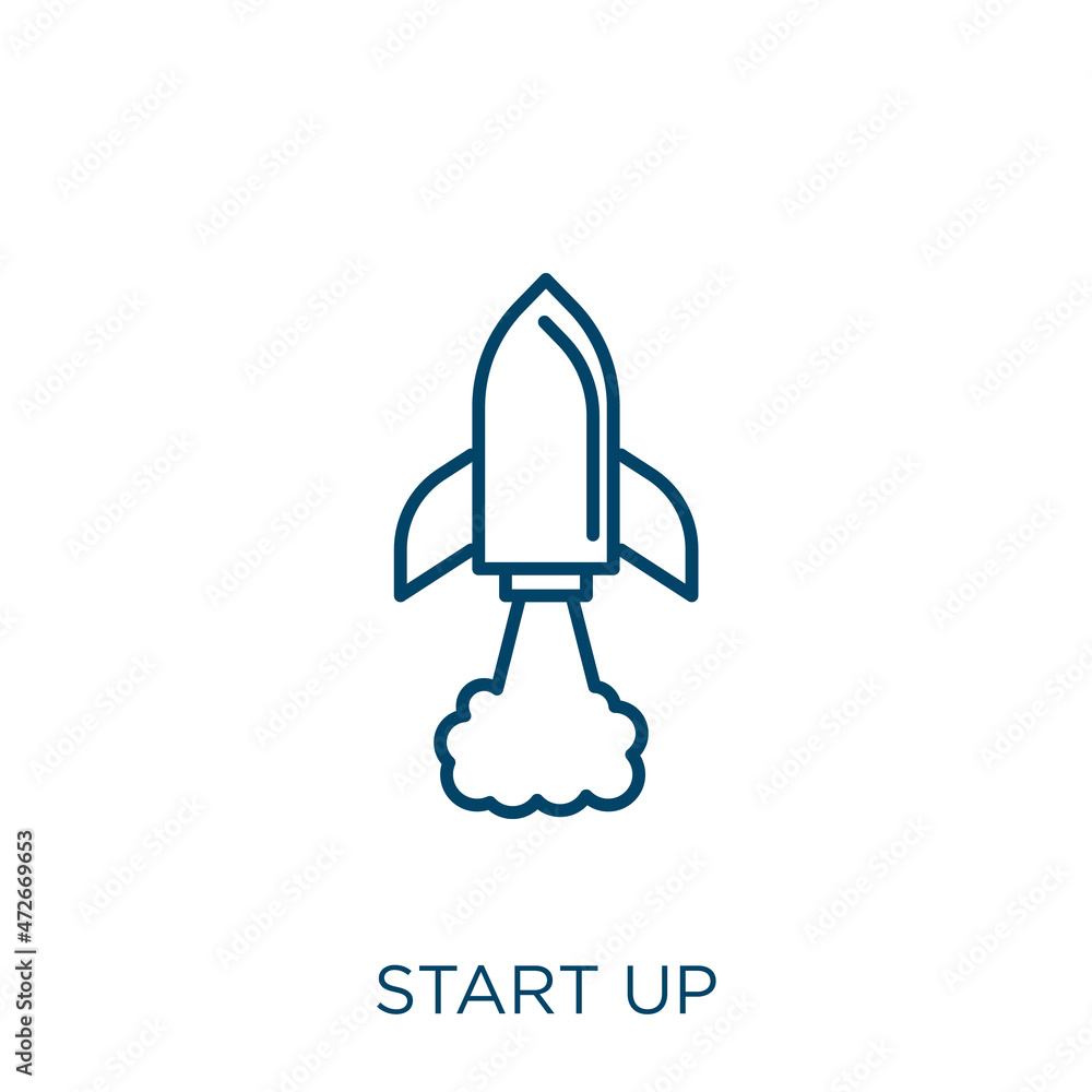 Poster start up icon. thin linear start up outline icon isolated on white background. line vector start up 