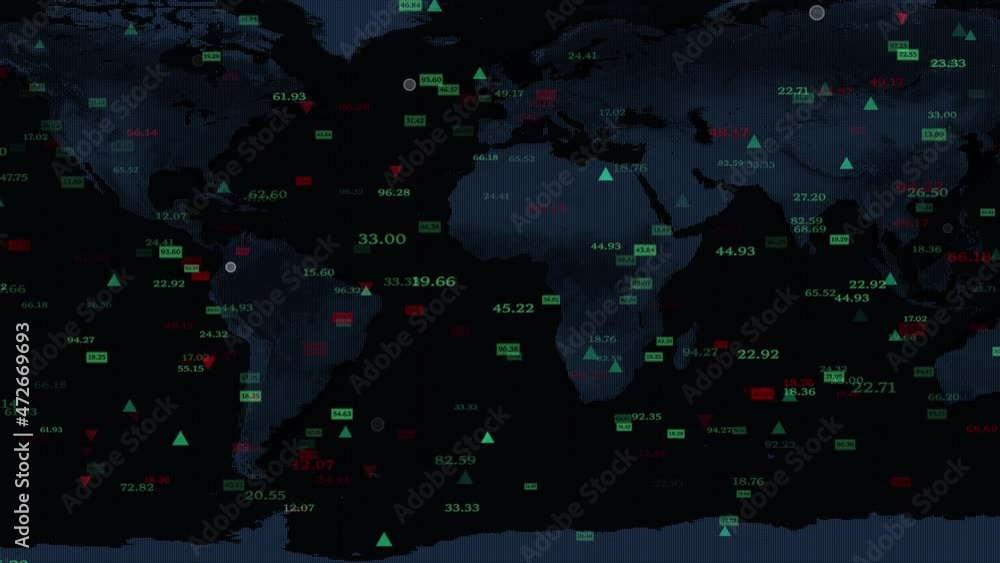 Canvas Prints world map with moving numbers for modern technology and business life