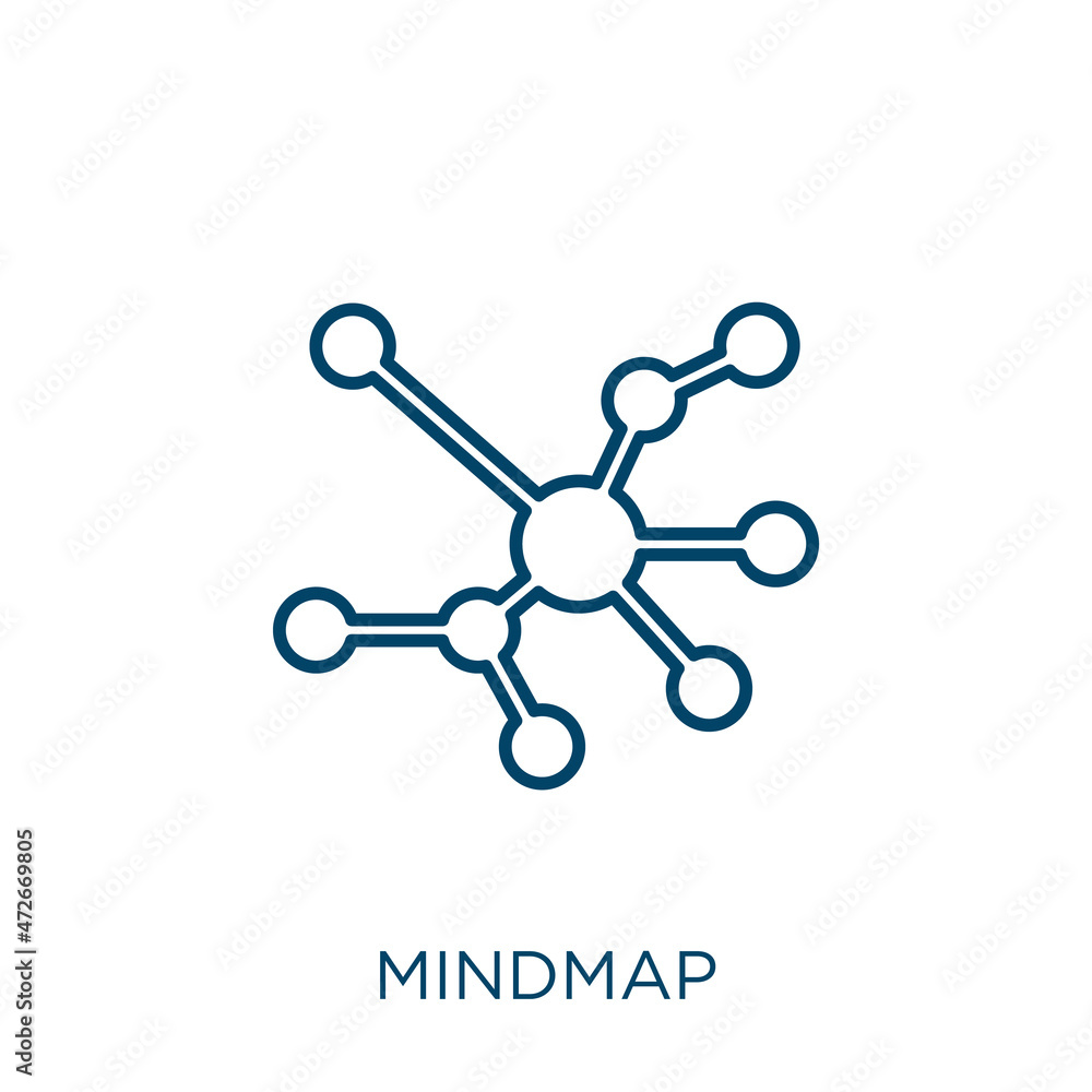 Poster mindmap icon. Thin linear mindmap outline icon isolated on white background. Line vector mindmap sign, symbol for web and mobile.