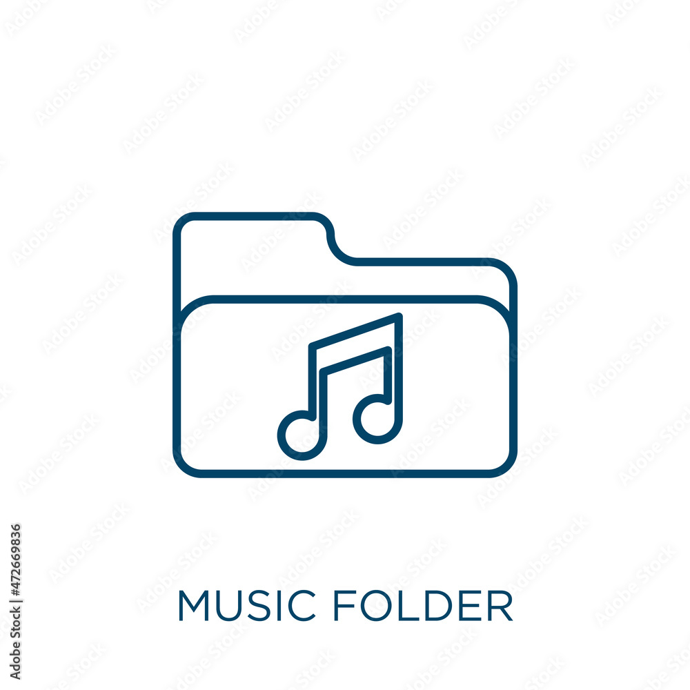 Poster music folder icon. thin linear music folder outline icon isolated on white background. line vector m
