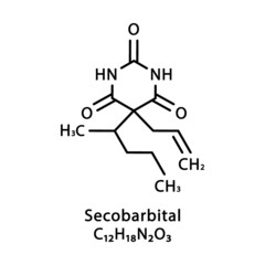 Secobarbital molecular structure. Secobarbital skeletal chemical formula. Chemical molecular formula vector illustration
