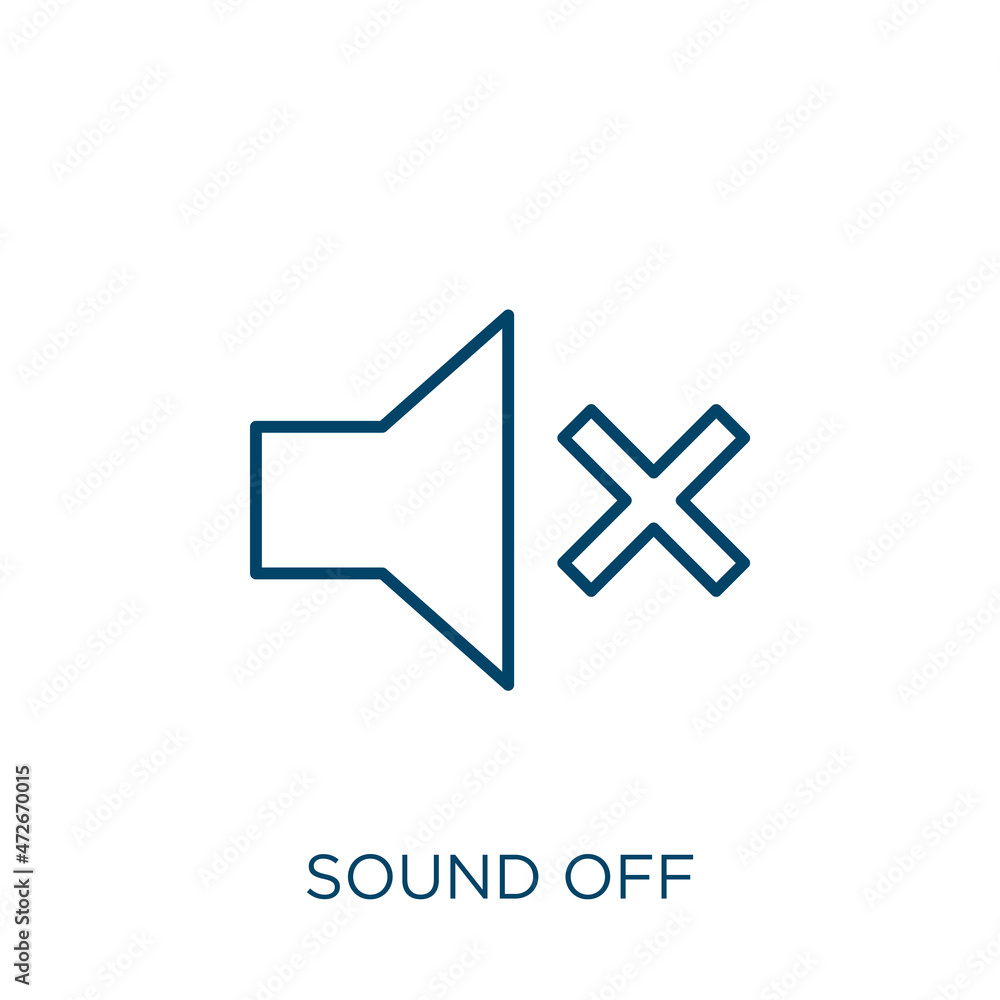 Poster sound off icon. thin linear sound off outline icon isolated on white background. line vector sound o