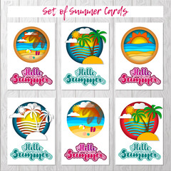 Set of summer cards with summer landscapes and lettering. illustration for cards, banners, posters, flyers, stickers and much more