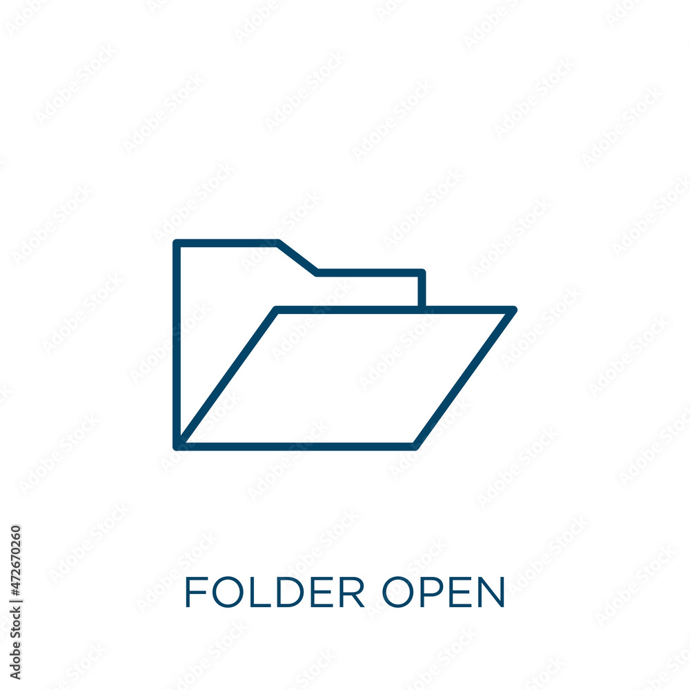 Poster folder open icon. thin linear folder open outline icon isolated on white background. line vector fol