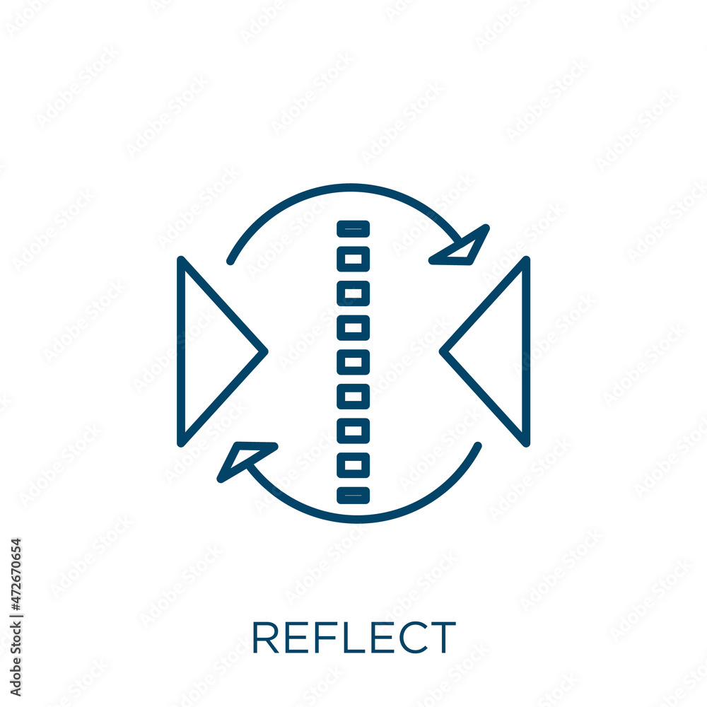 Poster reflect icon. thin linear reflect outline icon isolated on white background. line vector reflect sig