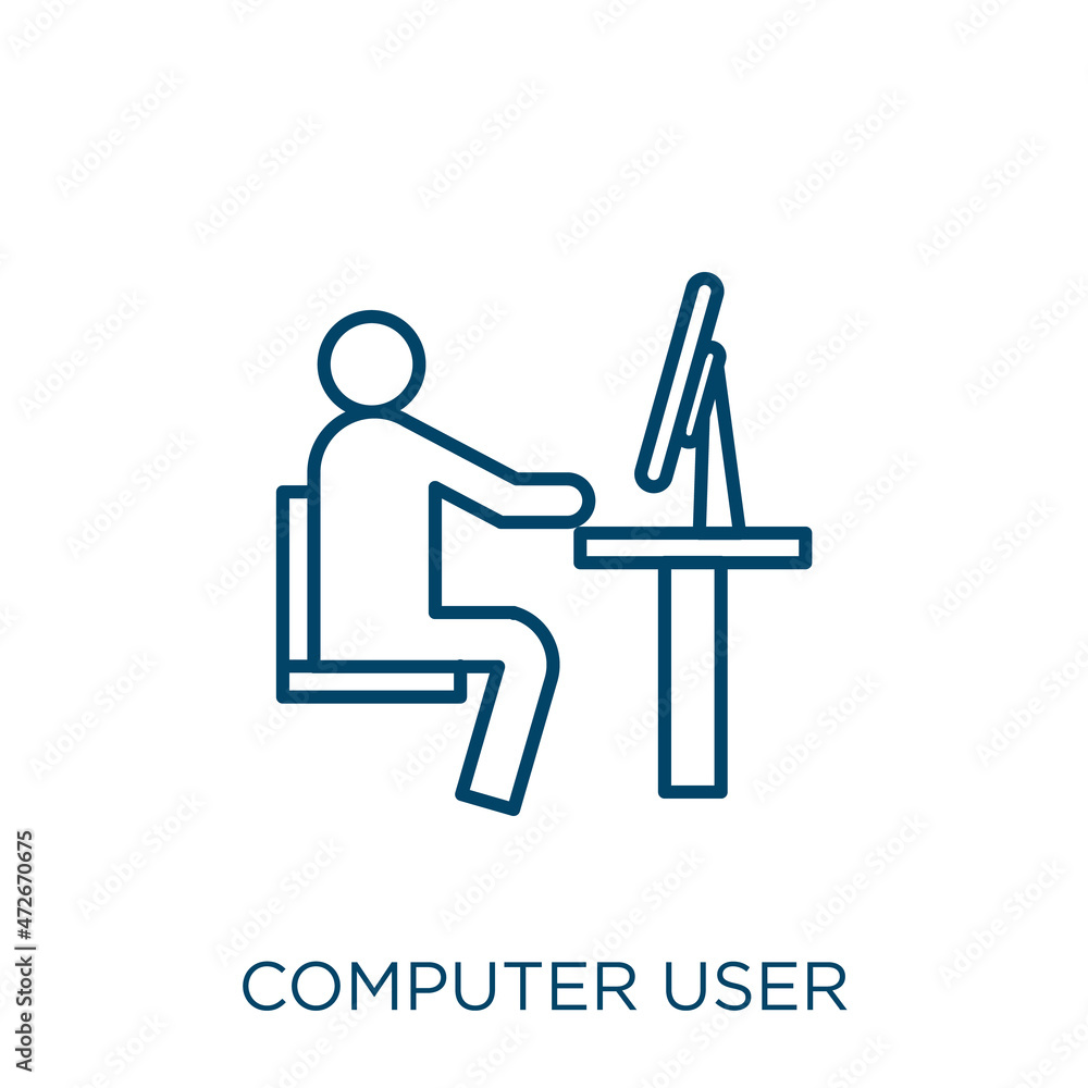 Poster computer user icon. thin linear computer user outline icon isolated on white background. line vector