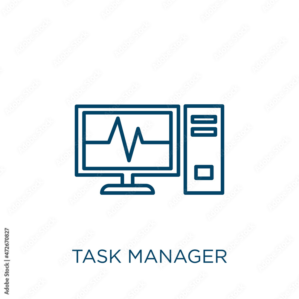 Poster task manager icon. thin linear task manager outline icon isolated on white background. line vector t