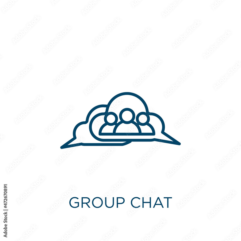 Poster group chat icon. thin linear group chat outline icon isolated on white background. line vector group