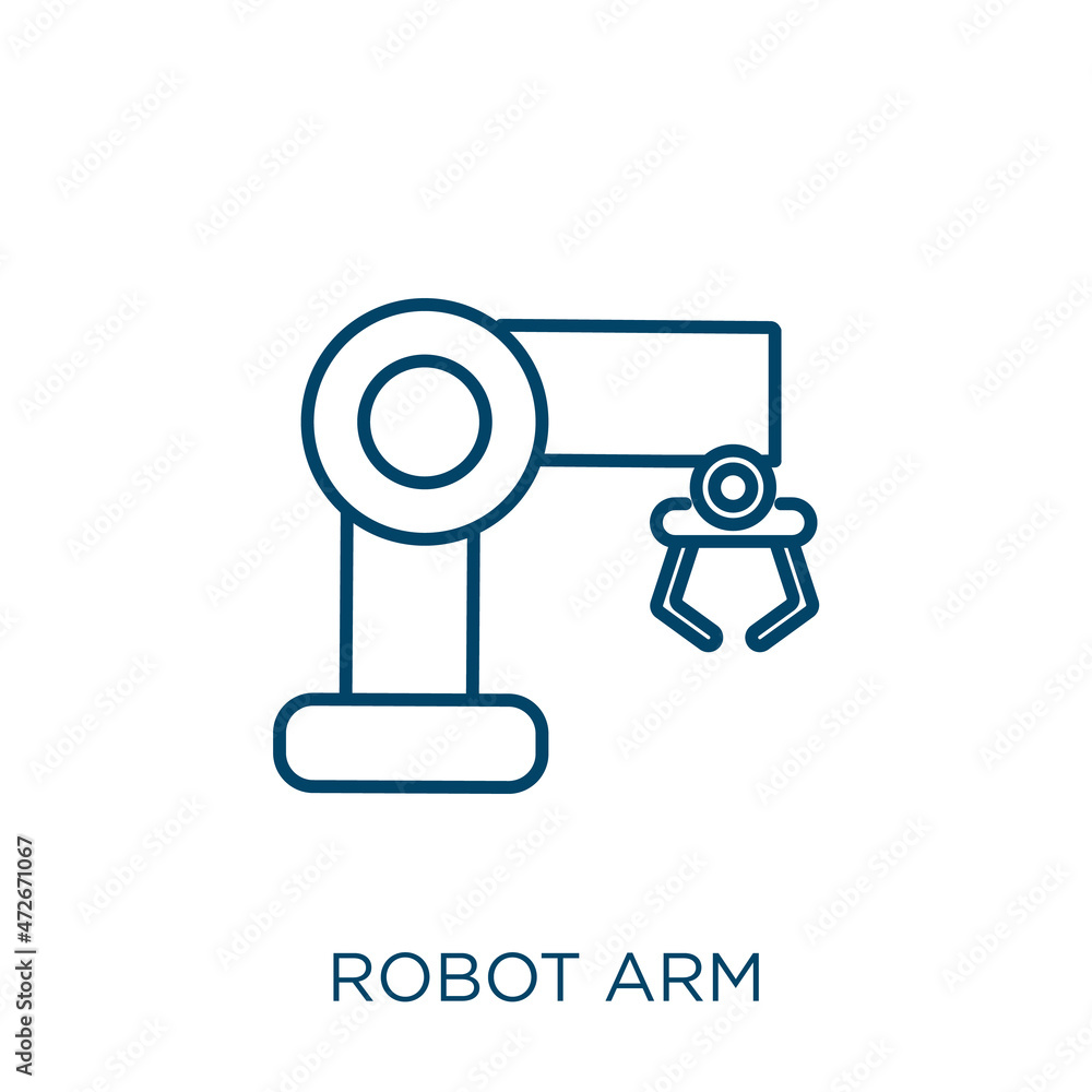 Poster robot arm icon. thin linear robot arm outline icon isolated on white background. line vector robot a