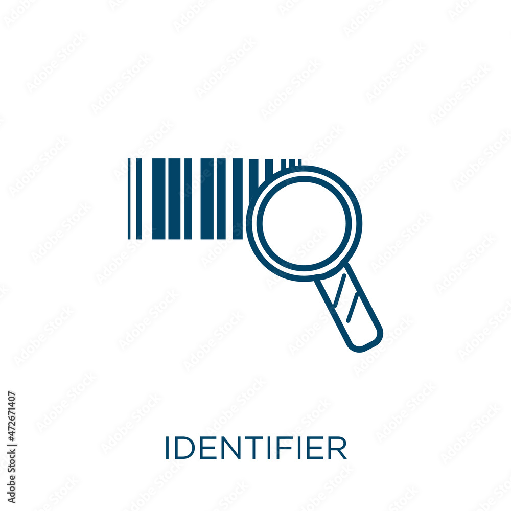 Poster identifier icon. thin linear identifier outline icon isolated on white background. line vector ident