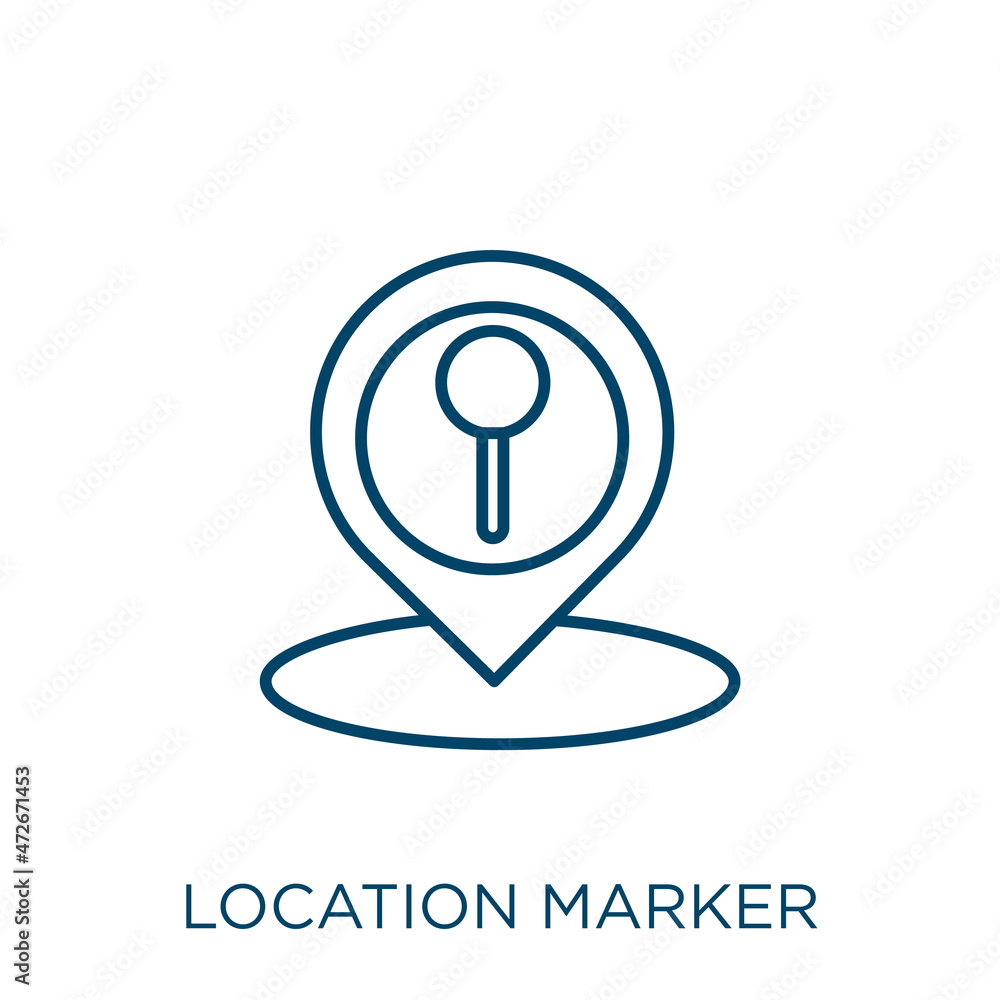 Poster location marker icon. thin linear location marker outline icon isolated on white background. line ve