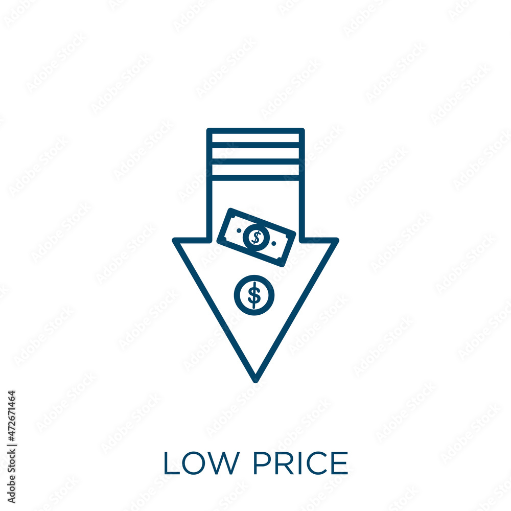 Poster low price icon. thin linear low price outline icon isolated on white background. line vector low pri