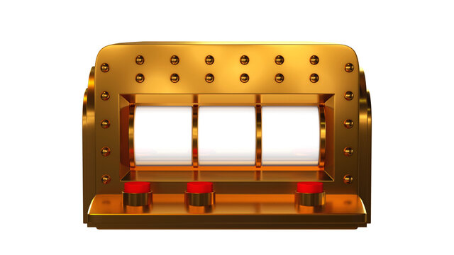 3d render of gold slot. Slot machine on white 
