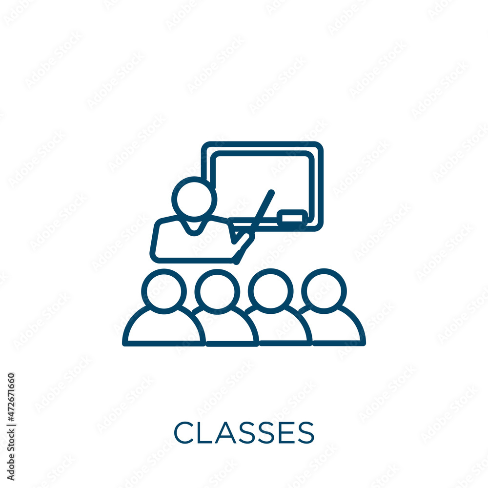 Poster classes icon. thin linear classes outline icon isolated on white background. line vector classes sig