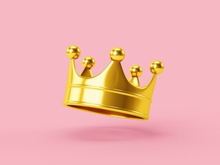 3D Rendering Gold Crown Isolated on pink Background - obrazy, fototapety, plakaty