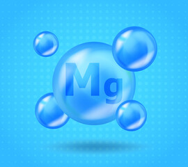 Realistic mineral Mg Magnesium design. Vitamin complex design for beauty, cosmetic, heath advertising. 3D Mineral Mg Magnesium drop pill capsule.