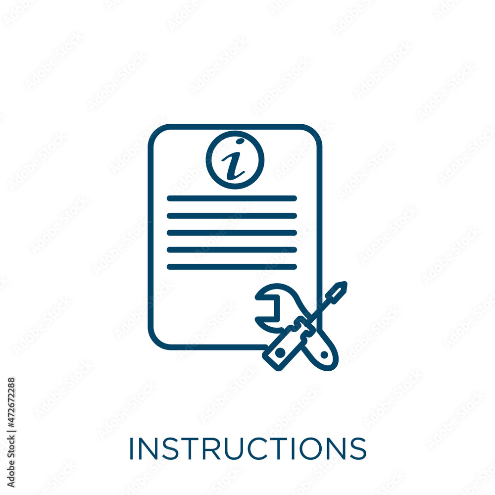 Poster instructions icon. thin linear instructions outline icon isolated on white background. line vector i