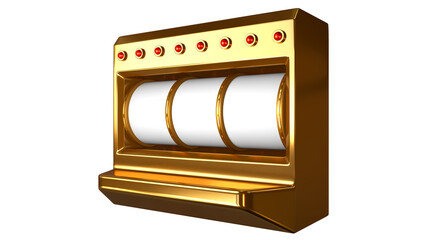 3D render slot machine. Gold futuristic slots