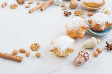 christmas cookies on white marble table