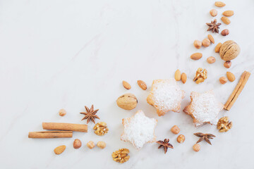 christmas cookies on white marble table